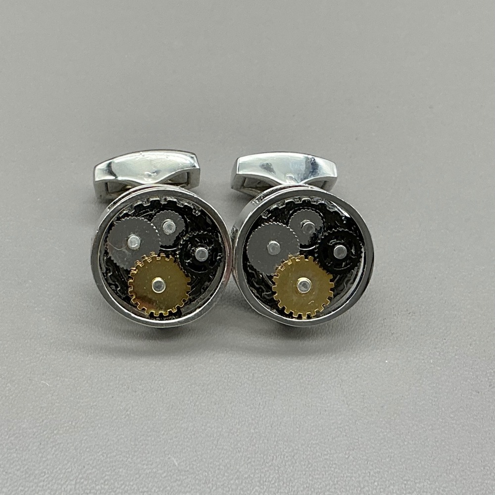 Steampunk Gear Cufflinks Silver Tone Mechanical Watch Movement Style Round